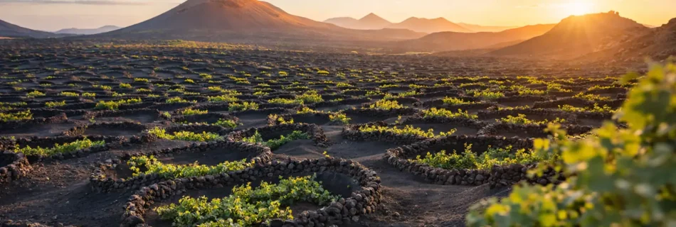Paesaggio vulcanico della Geria a Lanzarote, scenario naturale per matrimoni intimi tra vigneti e vulcani
