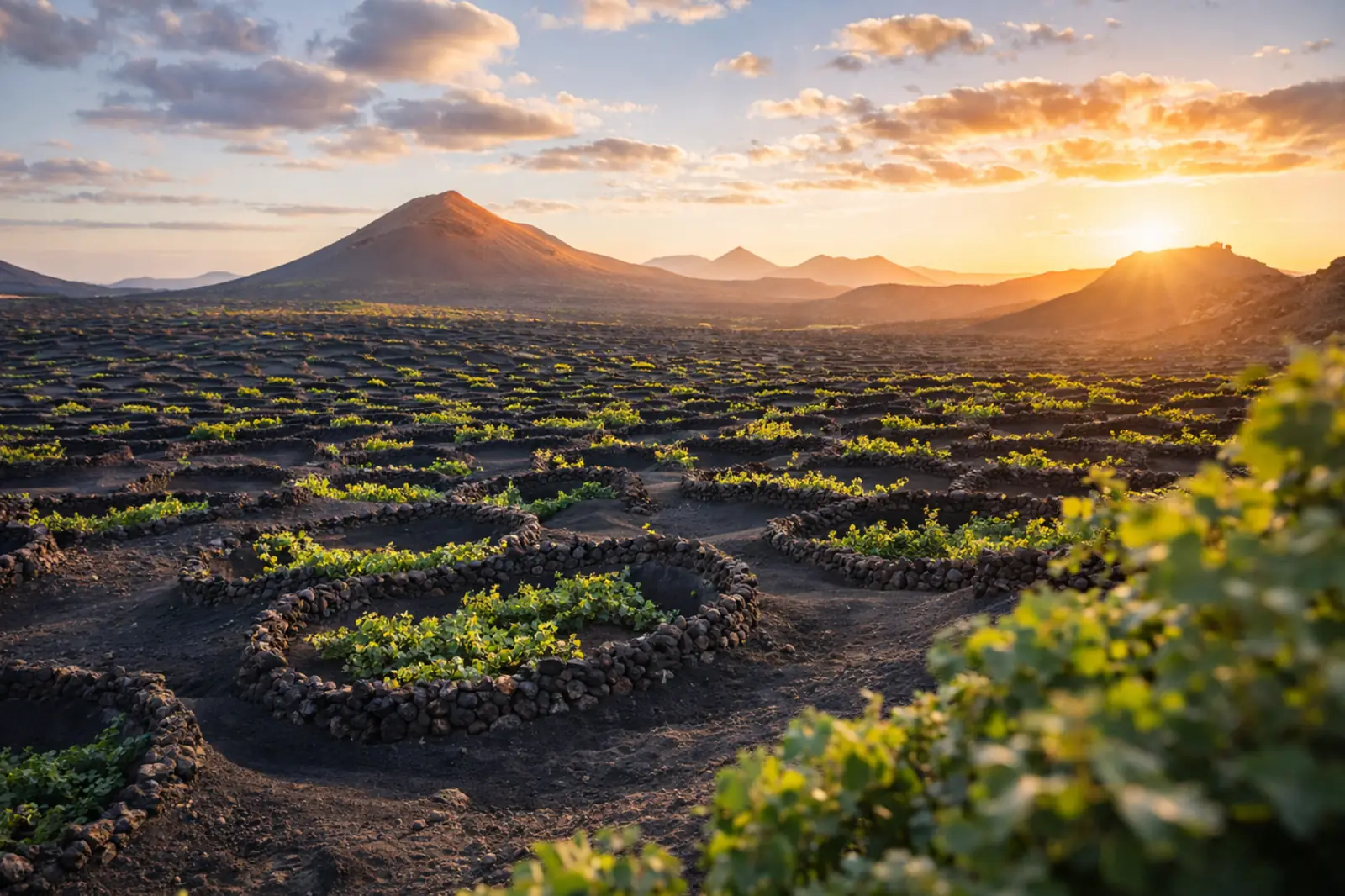 Paesaggio vulcanico della Geria a Lanzarote, scenario naturale per matrimoni intimi tra vigneti e vulcani